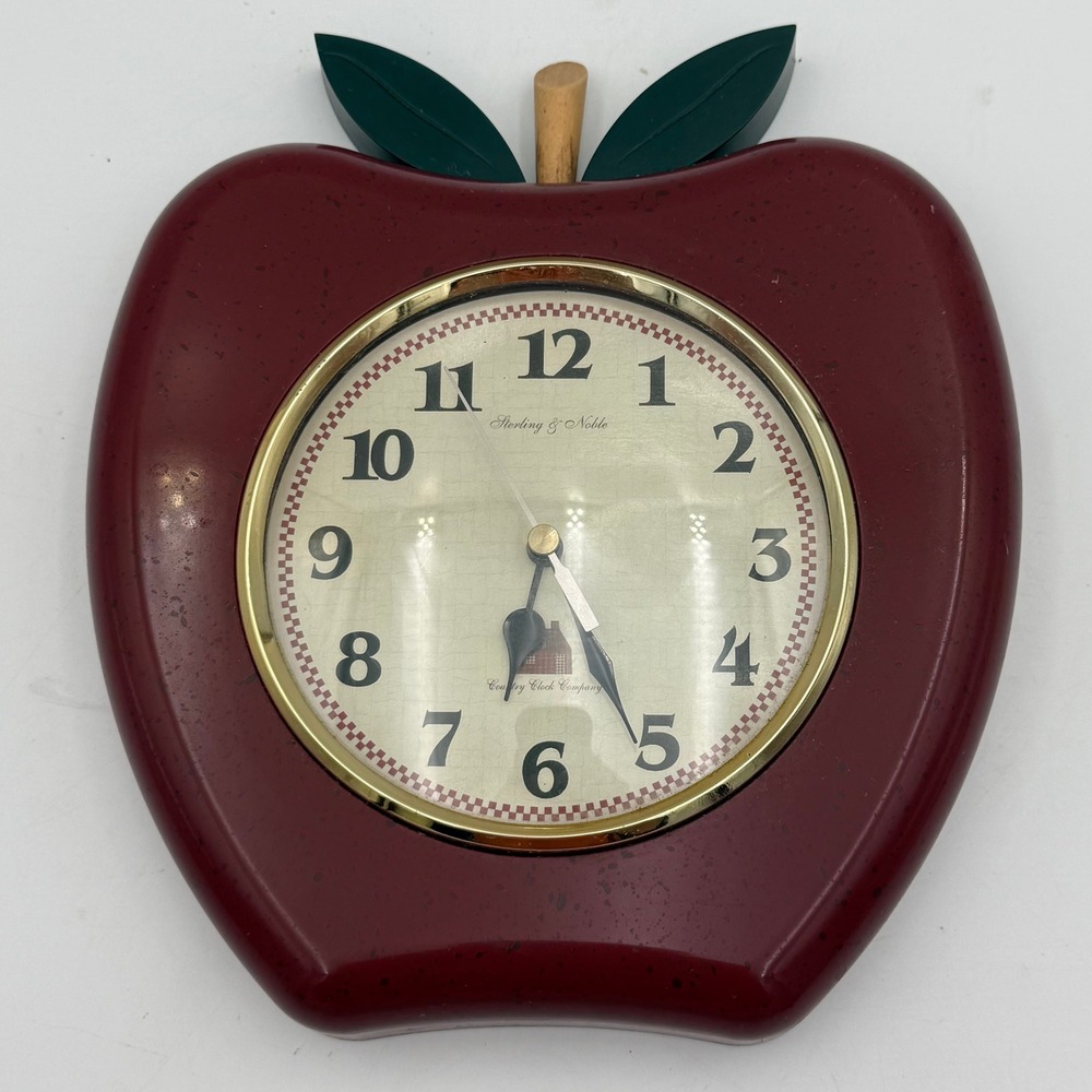 Sterling & Noble Red Apple Wall Clock Country Clock Company Farmhouse Decor